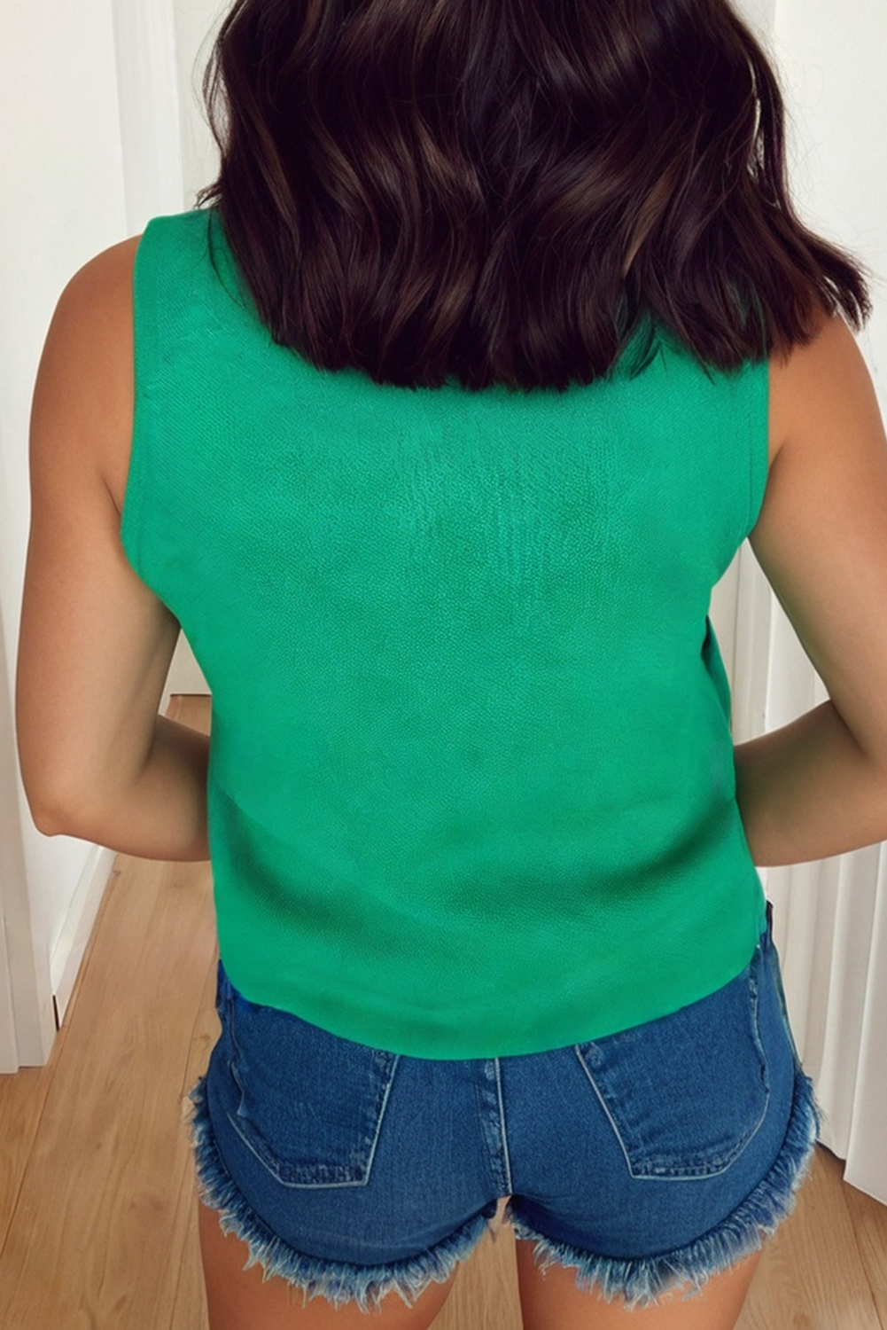 Side Button Sweater Tank in Green