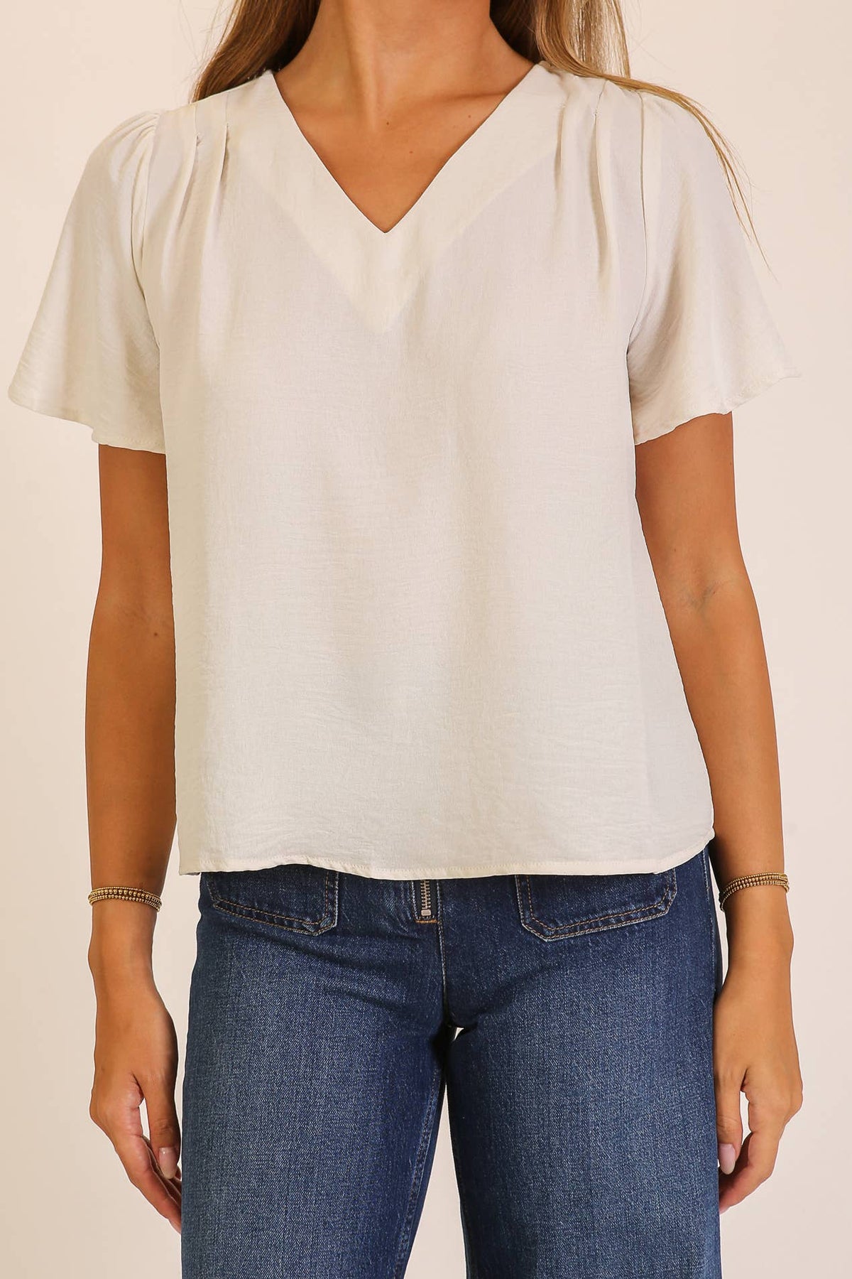 Grace V-Neck Top in Cream