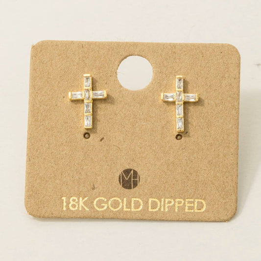 Mini Cross Stud Earrings in Gold