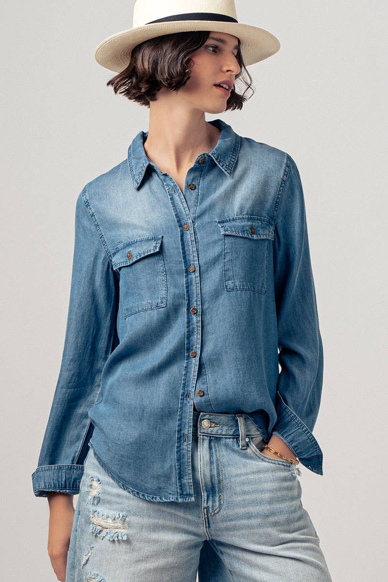 Classic Utility Button Down Chambray Shirt