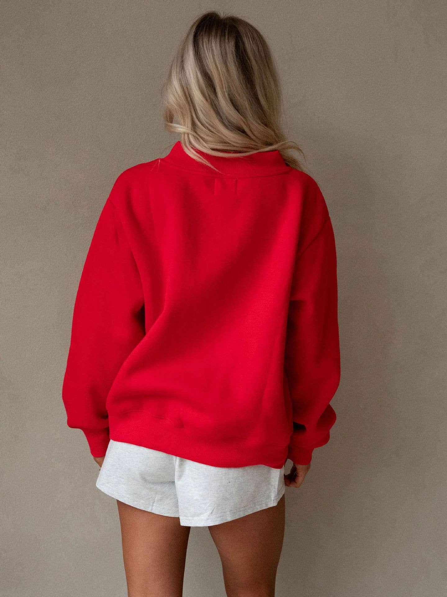 Fleece Mock Neck Pullover in Red