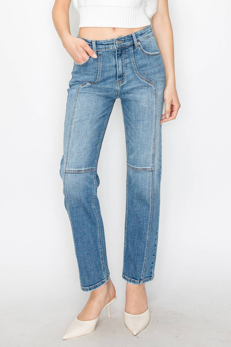 High Rise Straight Leg Denim w/ Detail