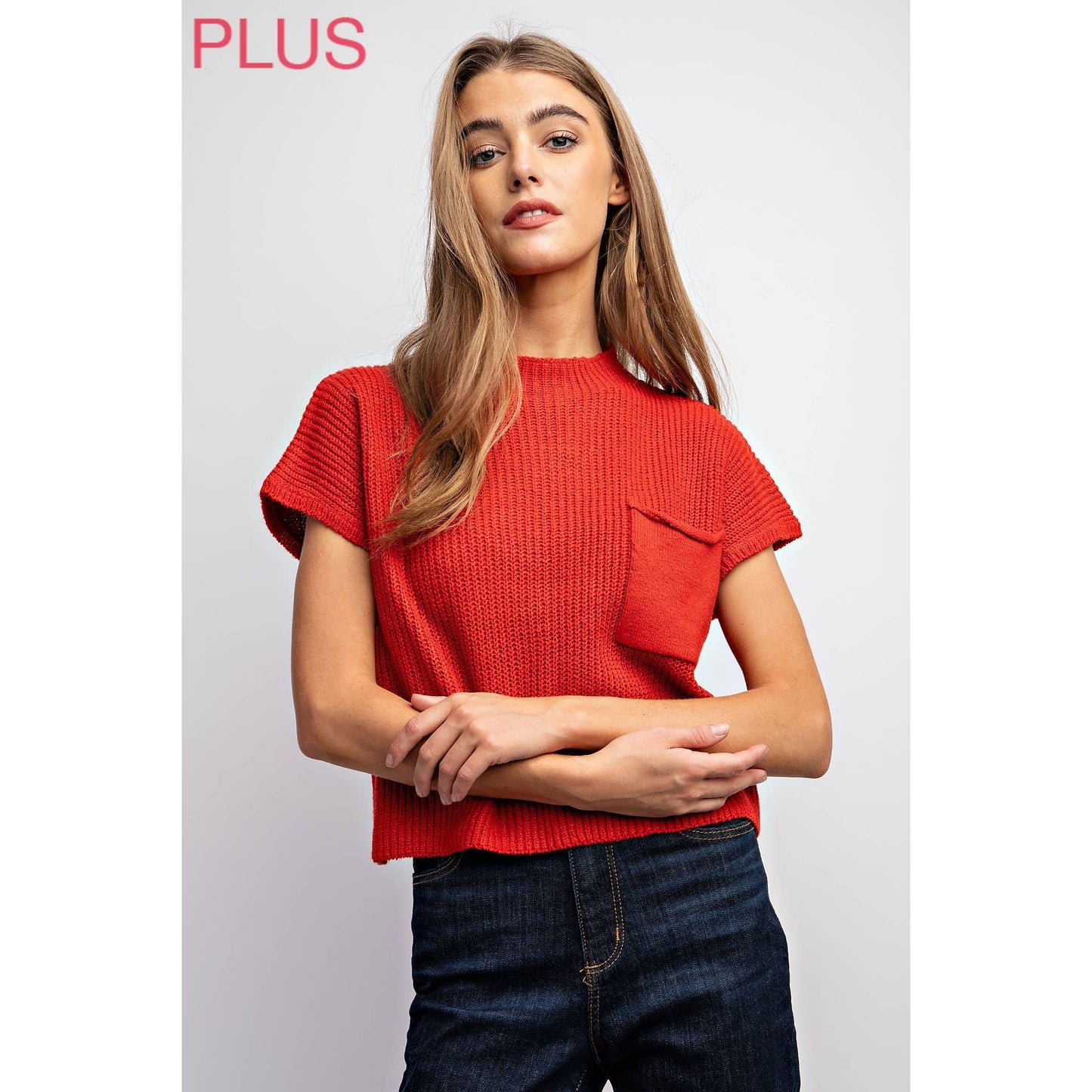 PLUS Drop Shoulder Sweater Top in Red