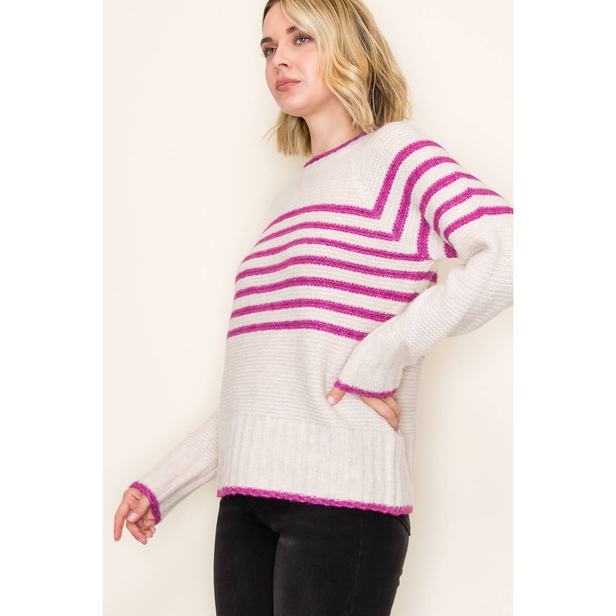 Pop Color Striped Sweater in Magenta