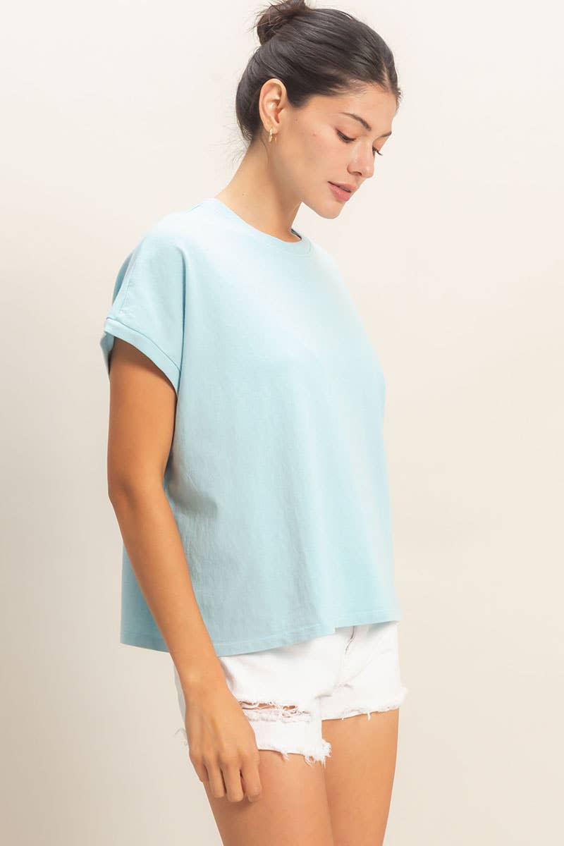 Cap Sleeve Mineral Wash Tee in Blue