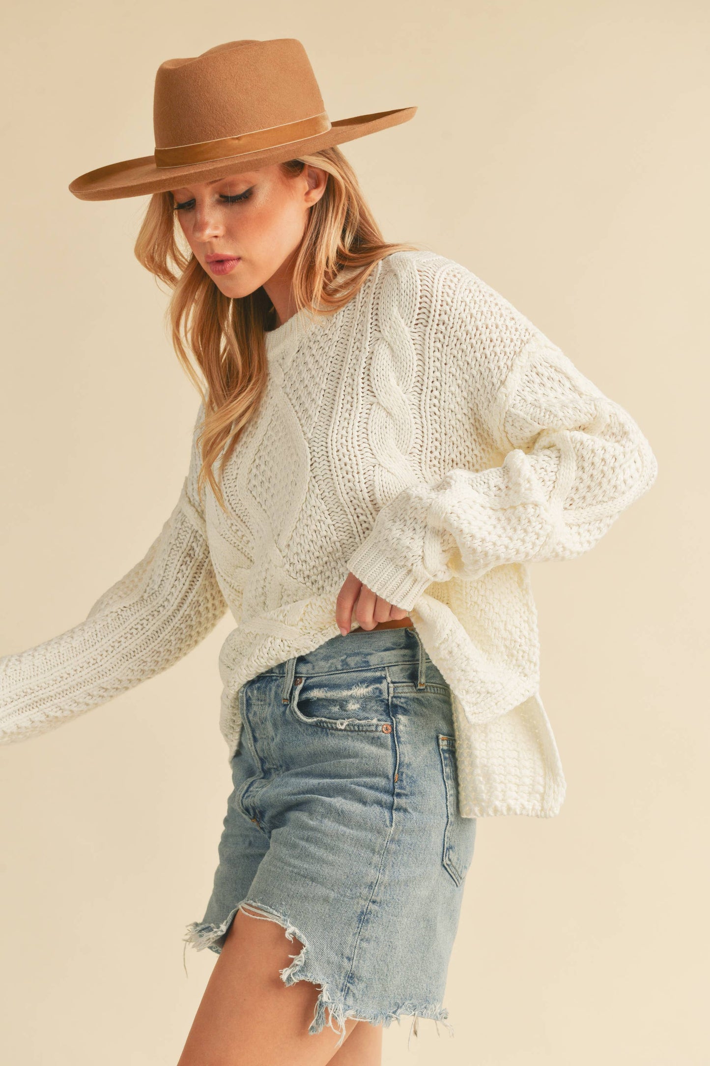 Adela Cable Knit Sweater in White