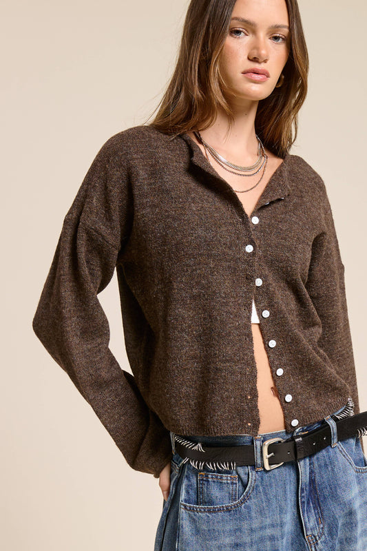 Essential Button Cardigan in Walnut