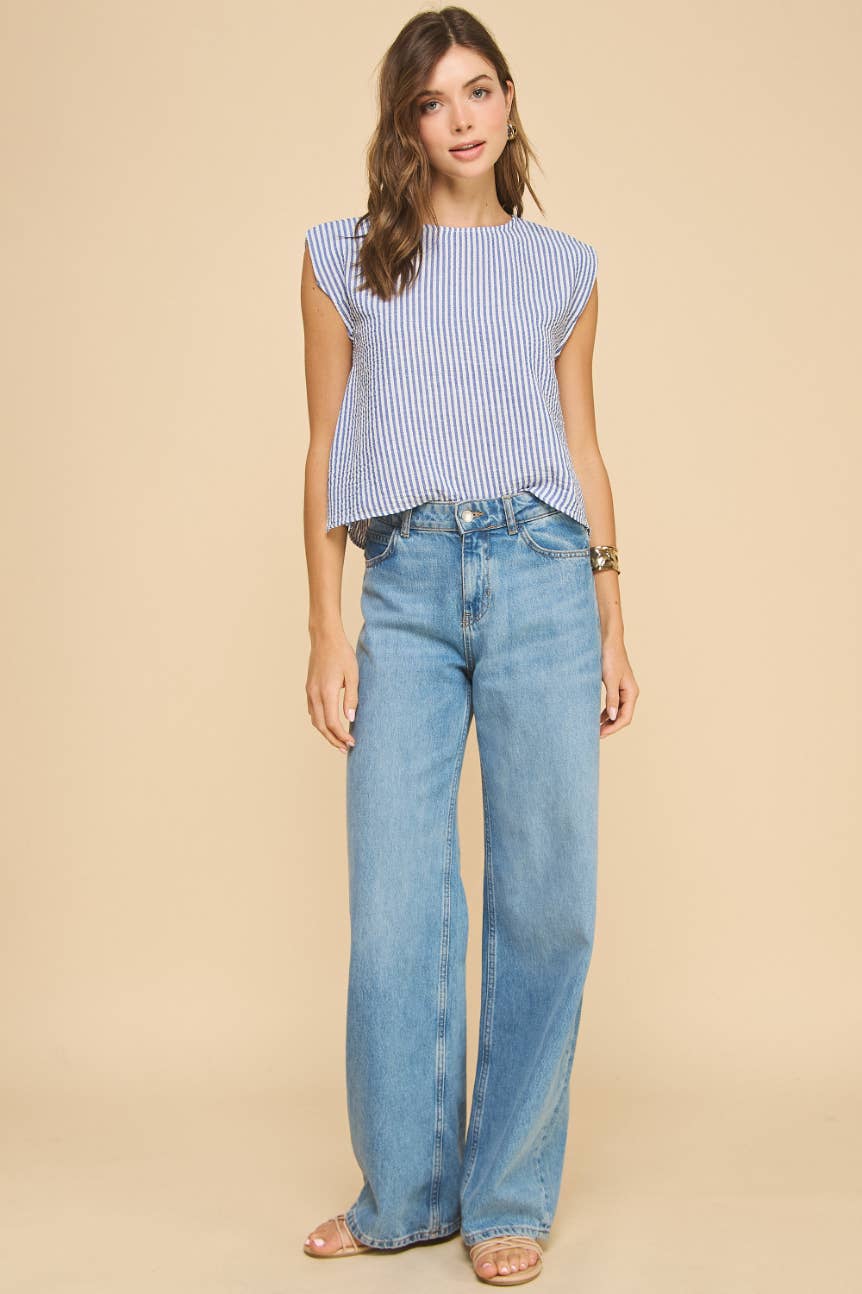 Blossom Striped Top in Denim