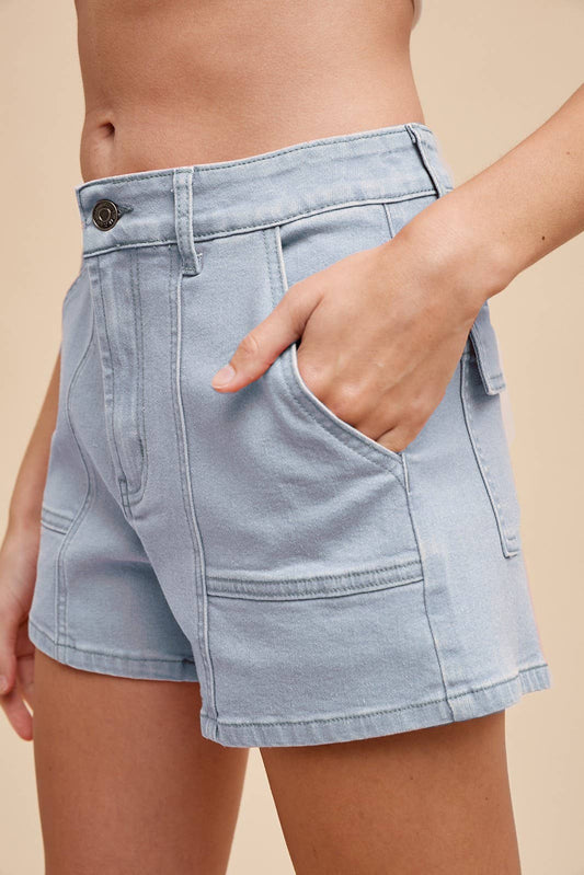 Mineral Washed Cargo Shorts in Light Blue