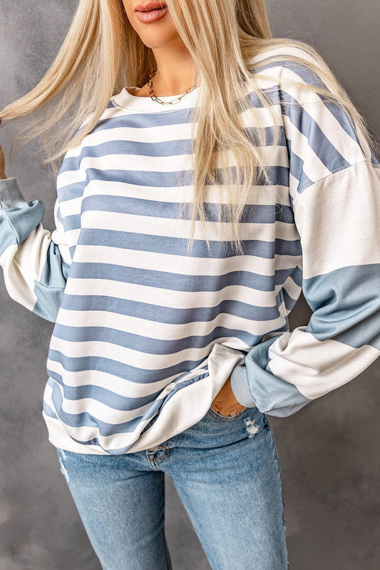 Drop Shoulder Striped Top in Blue