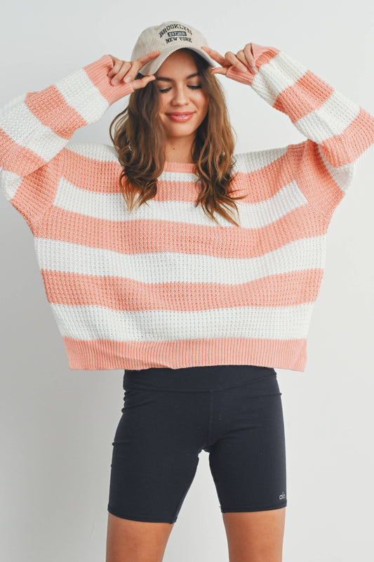 Striped Long Sleeve Sweater in Coral