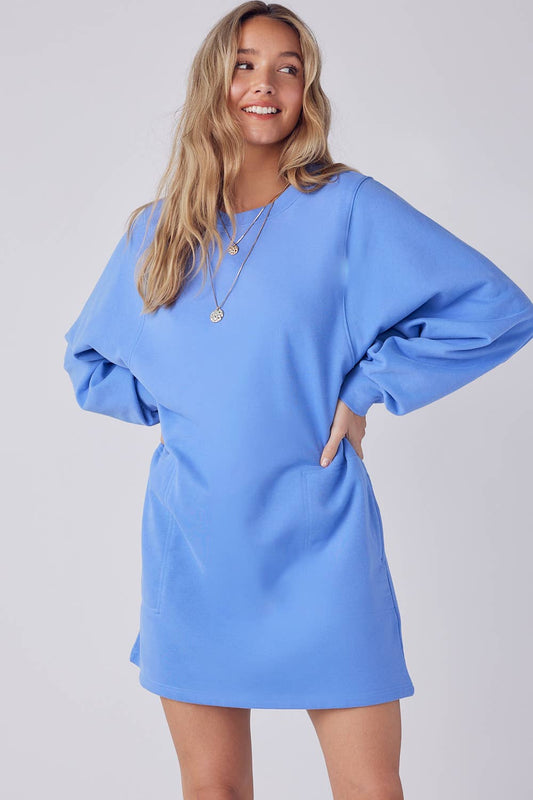 French Terry Dress in Peri Blue