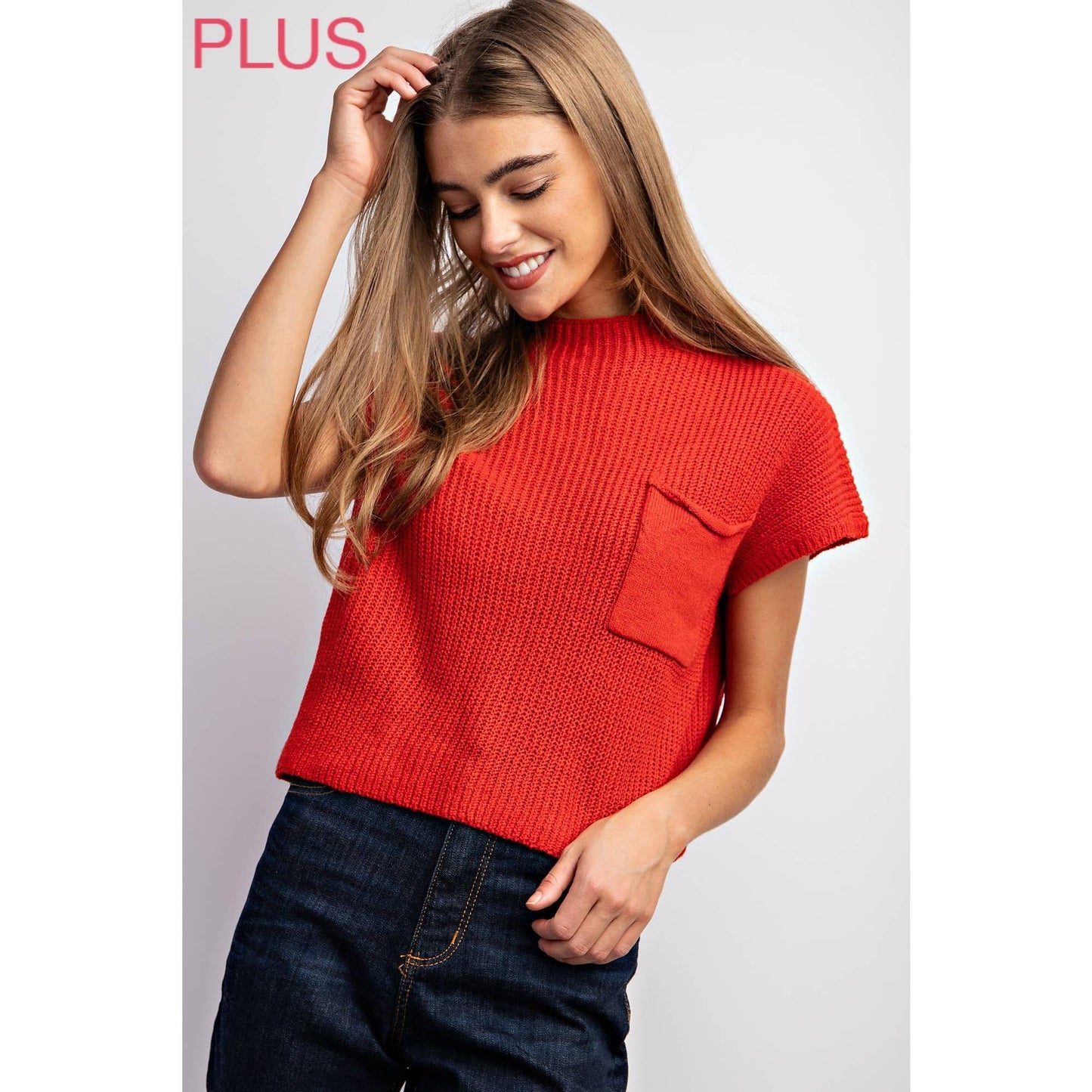 PLUS Drop Shoulder Sweater Top in Red