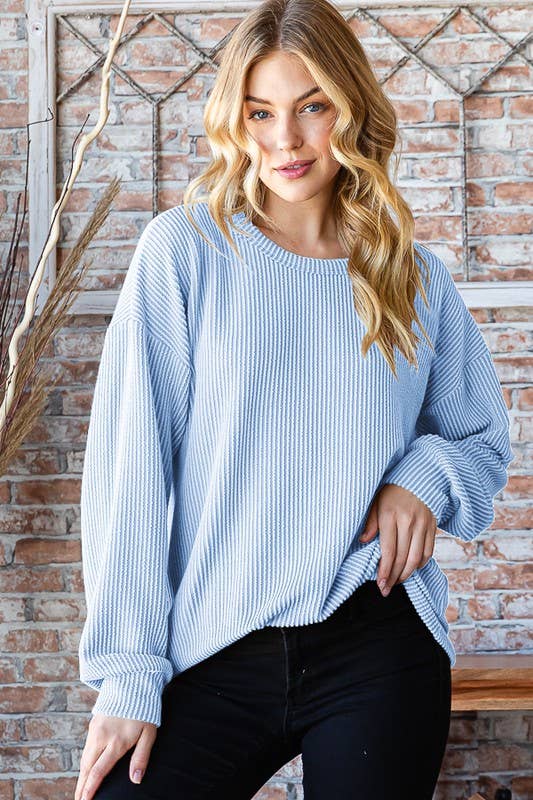 Solid Ribbed Top in Blue