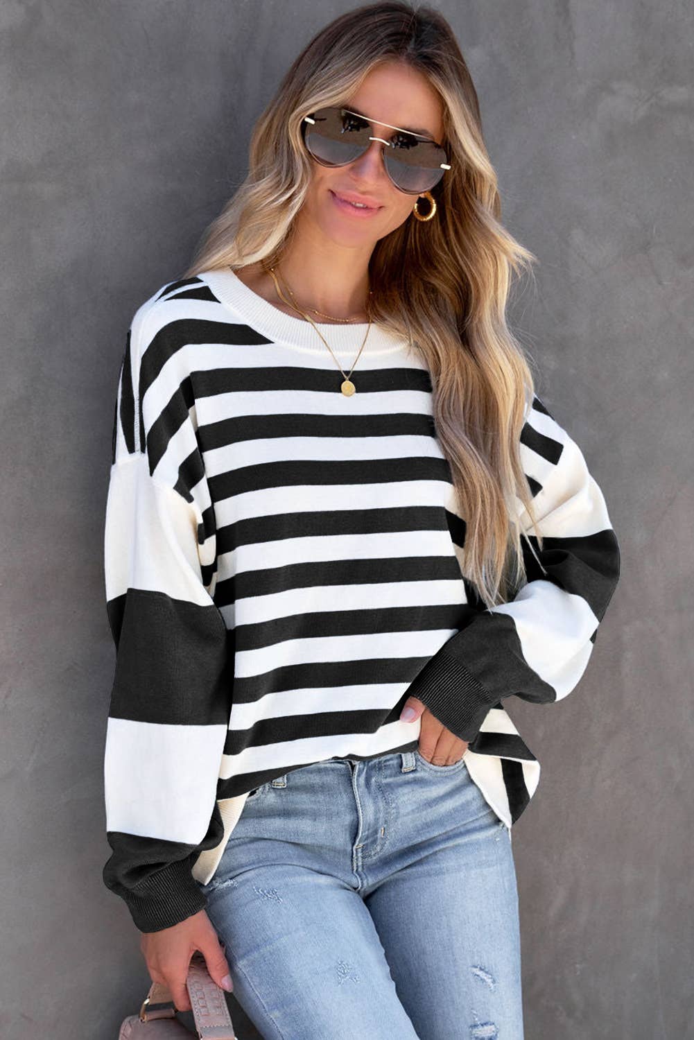 Drop Shoulder Striped Top in Black