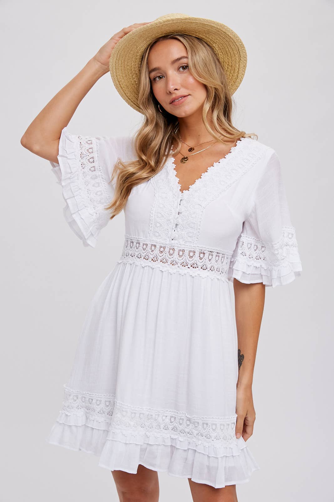 V-Neck Lace Dress in Ivory