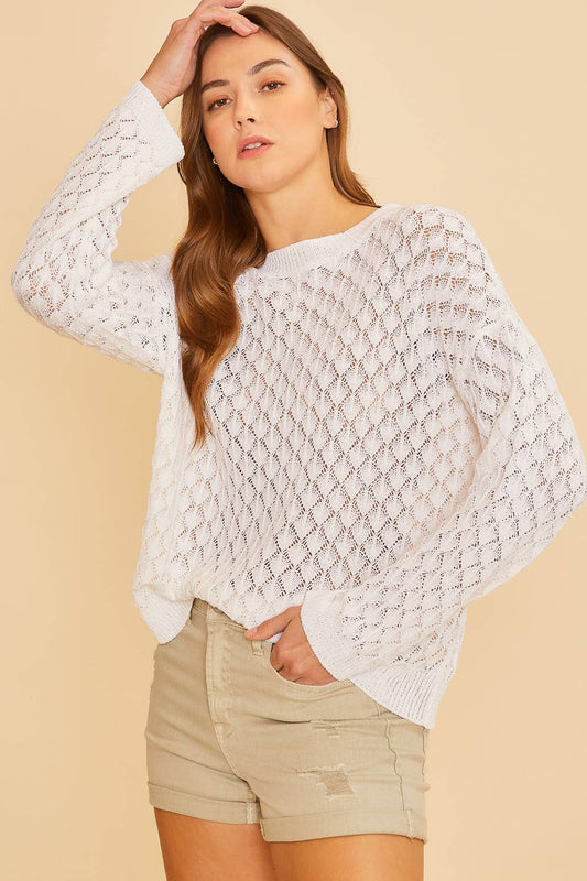 Lightweight Textured Summer Sweater in White