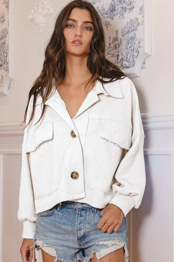 Textured Cropped Shacket in Ivory