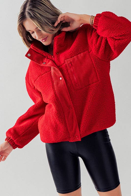 Sherpa Puff Jacket in Red