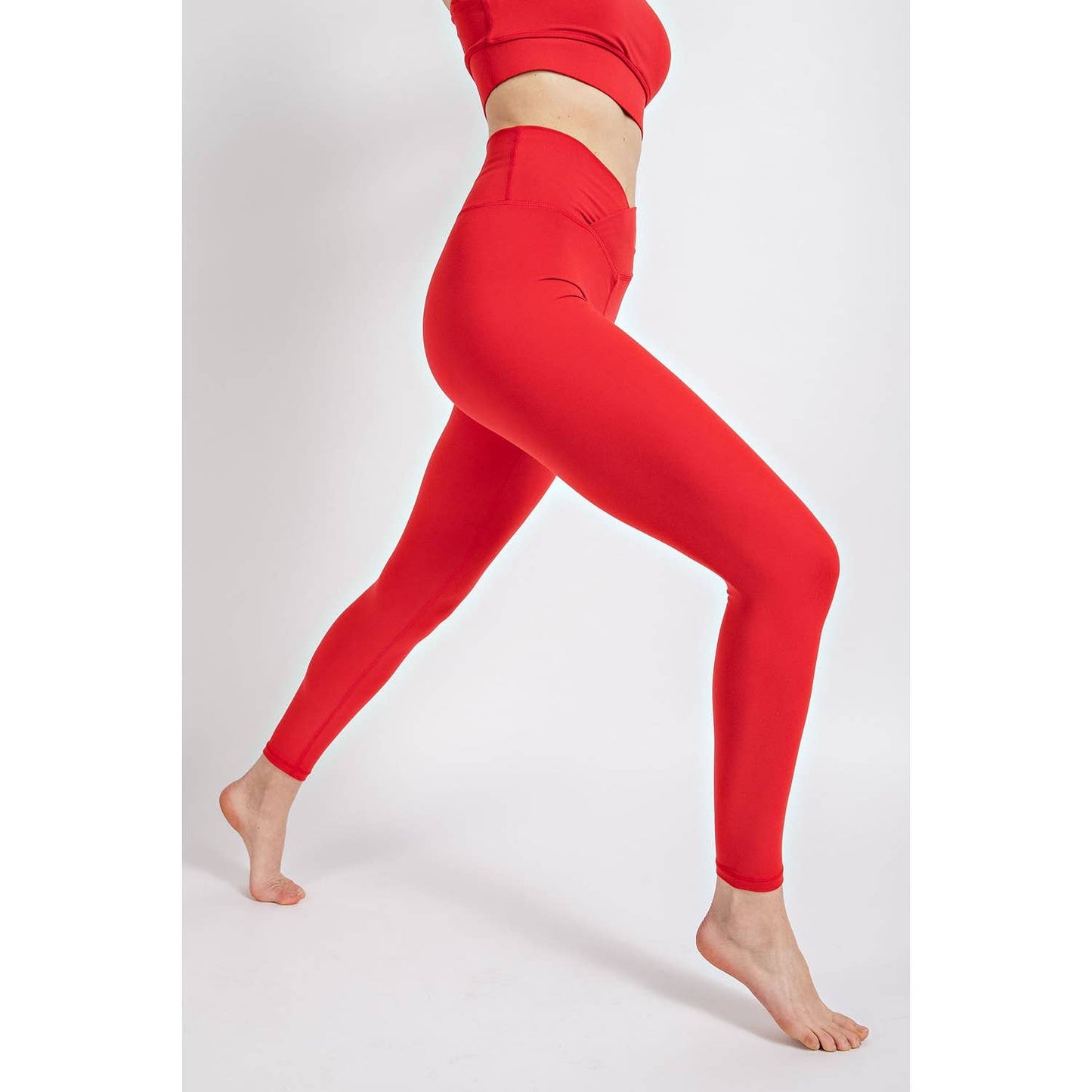 V Waist Leggings in Red